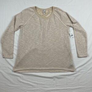 Isela XL Beige Lace Back Long‎ Sleeve Top Casual Boho Feminine Soft Neutral